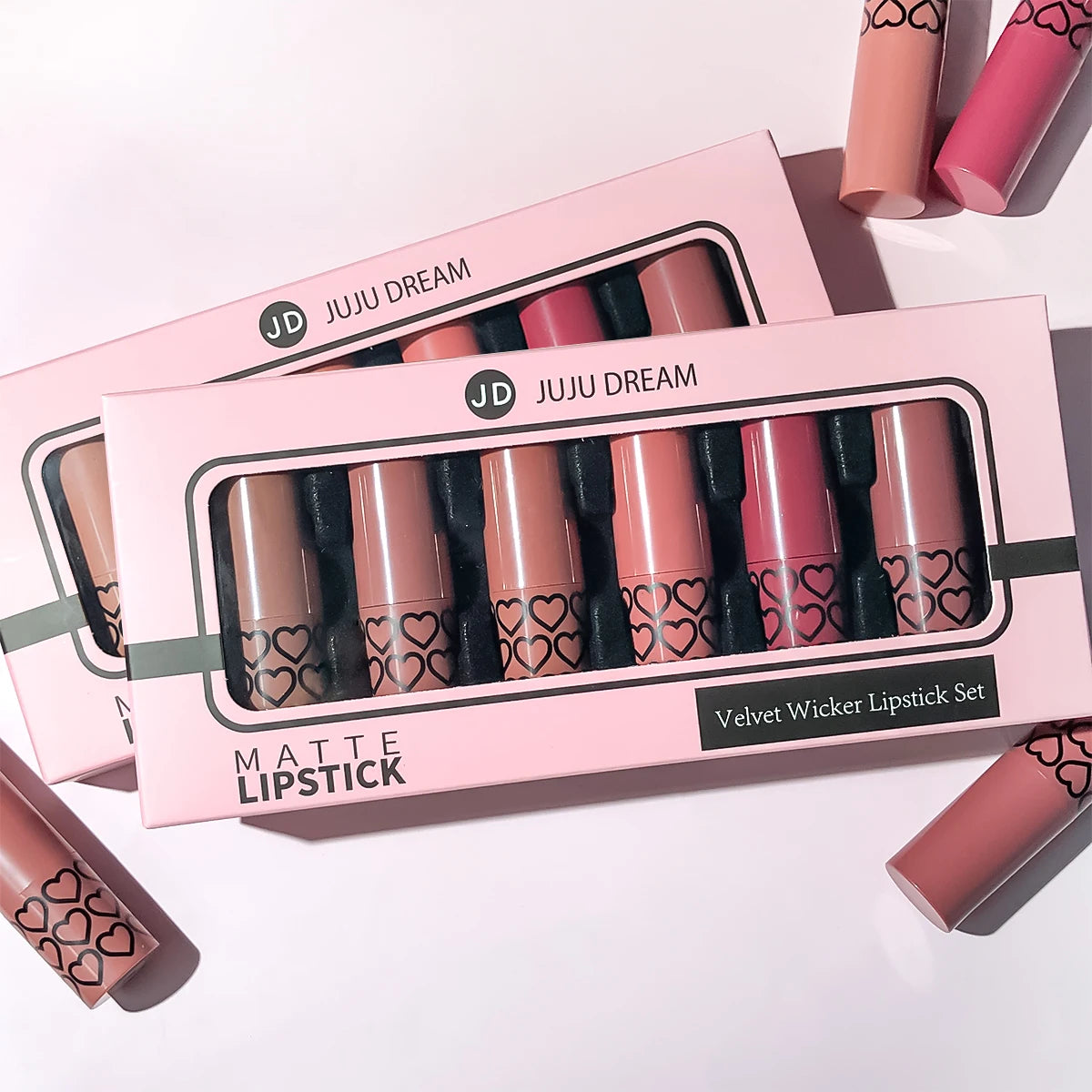 Coffret de 6 rouges à lèvres mats nude, imperméables, longue tenue, faciles à appliquer, haute pigmentation, ne tache pas les tasses, ensemble de maquillage pour les lèvres, idéal comme cadeau.