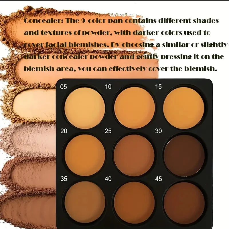 Palette de correcteur de Contour imperméable, 9 couleurs, mat, nuances moyennes à profondes, sculpture 3D, contrôle de l'huile, maquillage longue durée
