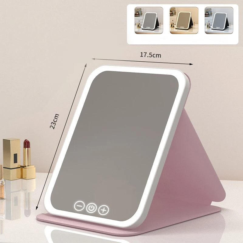 Miroir de maquillage pliable HD, contrôle tactile Intelligent, lumière tricolore réglable, miroir cosmétique LED, chargement de Type C, deux tailles