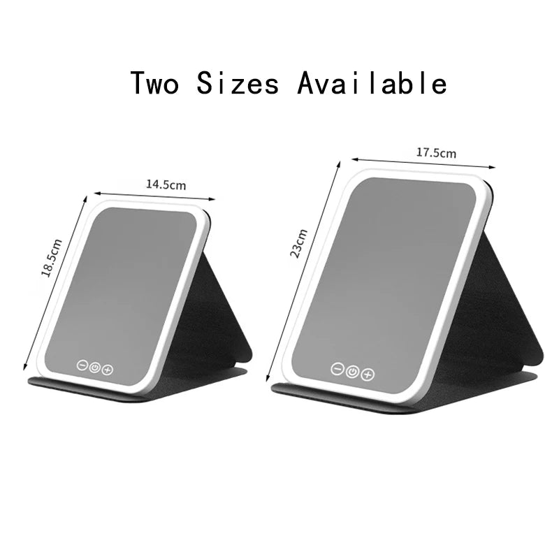 Miroir de maquillage pliable HD, contrôle tactile Intelligent, lumière tricolore réglable, miroir cosmétique LED, chargement de Type C, deux tailles