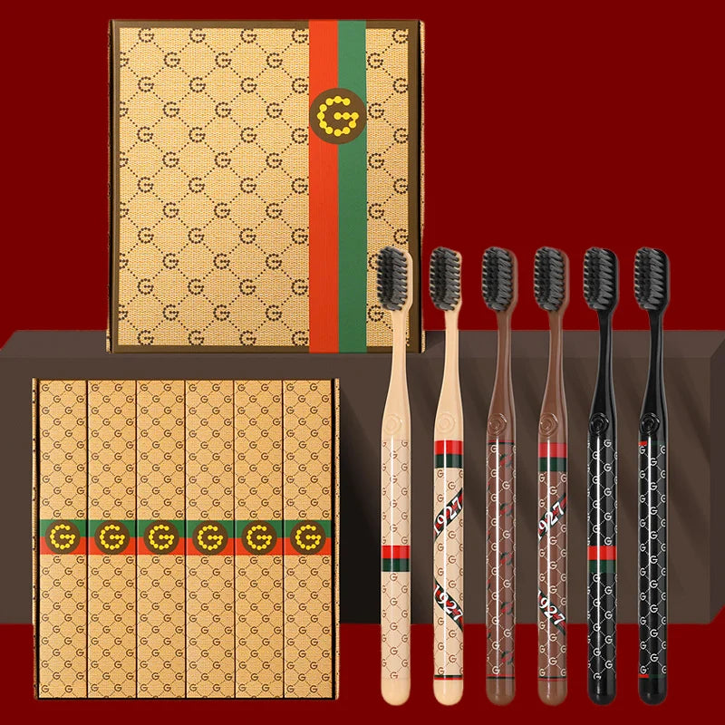 Boîte cadeau haut de gamme, brosse à dents, usage domestique noir et blanc; Luxe léger, soie fine, cheveux doux, manche adulte, couple, tête large, famille et