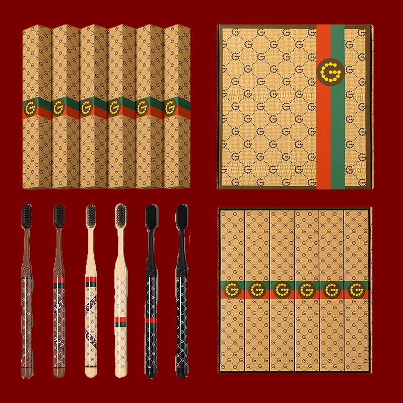 Boîte cadeau haut de gamme, brosse à dents, usage domestique noir et blanc; Luxe léger, soie fine, cheveux doux, manche adulte, couple, tête large, famille et