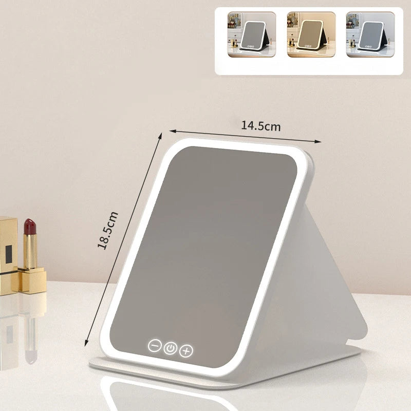 Miroir de maquillage pliable HD, contrôle tactile Intelligent, lumière tricolore réglable, miroir cosmétique LED, chargement de Type C, deux tailles