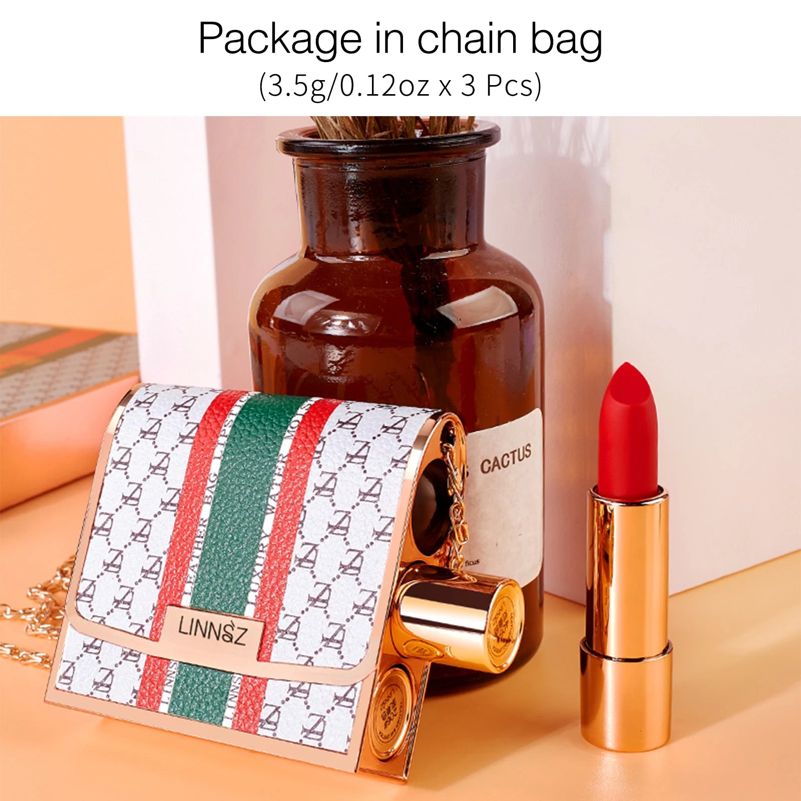 Ensemble de rouge à lèvres mat 3 couleurs, avec sac à chaîne, coffret cadeau en velours, tasse antiadhésive étanche, longue durée