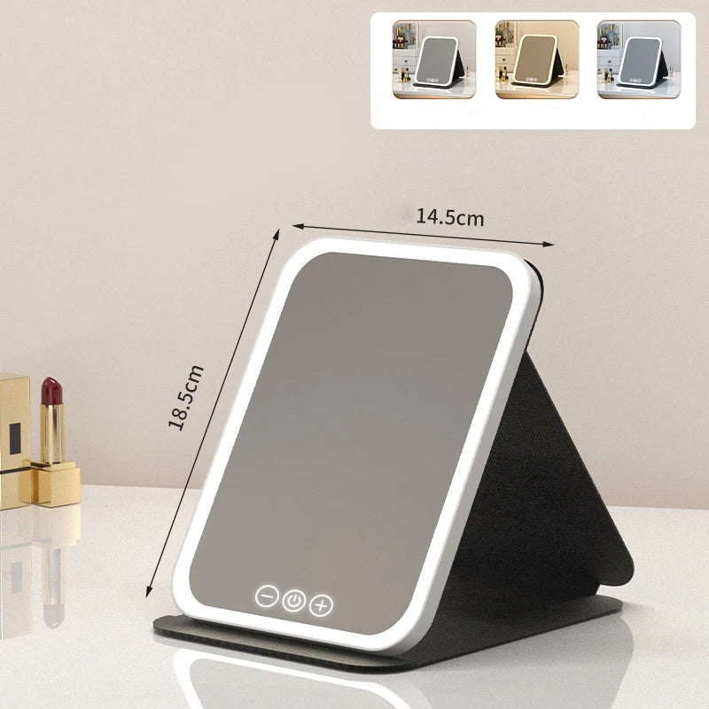 Miroir de maquillage pliable HD, contrôle tactile Intelligent, lumière tricolore réglable, miroir cosmétique LED, chargement de Type C, deux tailles