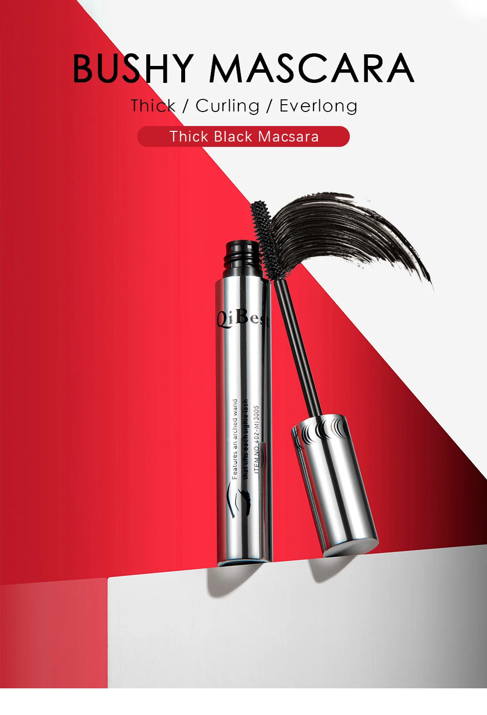 QIBEST-Mascara 4D noir pour extension de cils, imperméable, fibre optique, lifting, allongement, maquillage durable, rimel