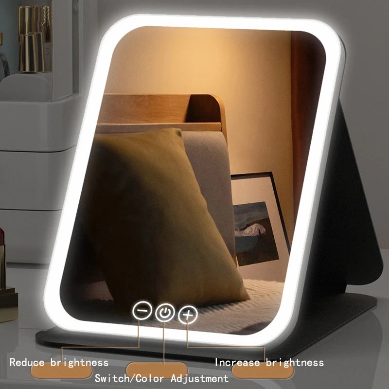 Miroir de maquillage pliable HD, contrôle tactile Intelligent, lumière tricolore réglable, miroir cosmétique LED, chargement de Type C, deux tailles