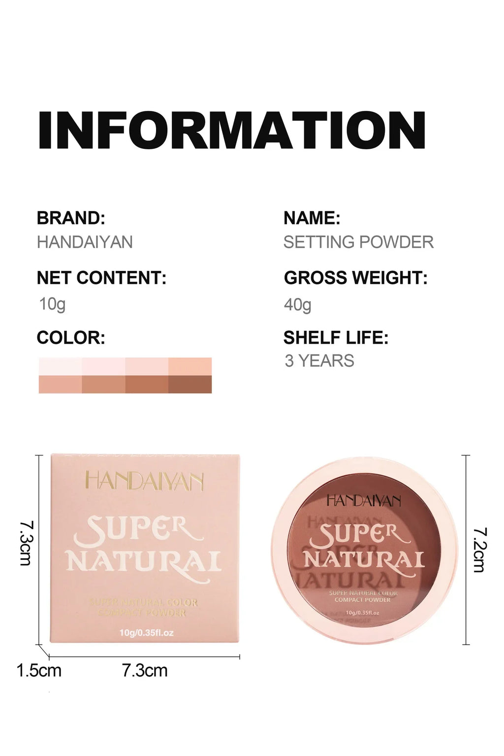 Poudre pressée mate pour le visage, 8 couleurs, contrôle de l'huile 24 heures, fond de teint naturel éclaircissant, couverture complète, poudre de réglage, maquillage pour le visage