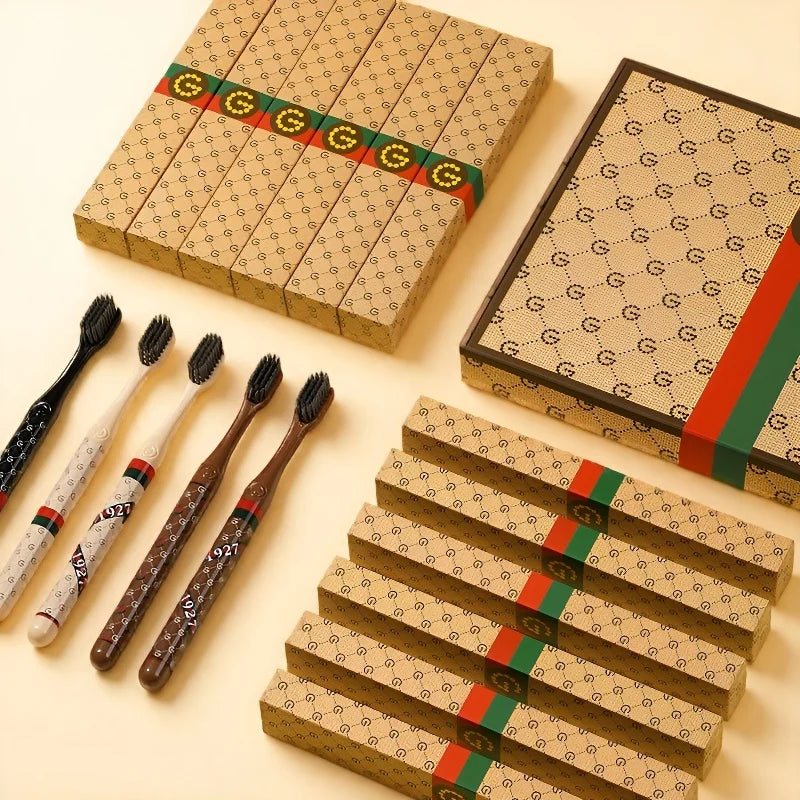 Boîte cadeau haut de gamme, brosse à dents, usage domestique noir et blanc; Luxe léger, soie fine, cheveux doux, manche adulte, couple, tête large, famille et