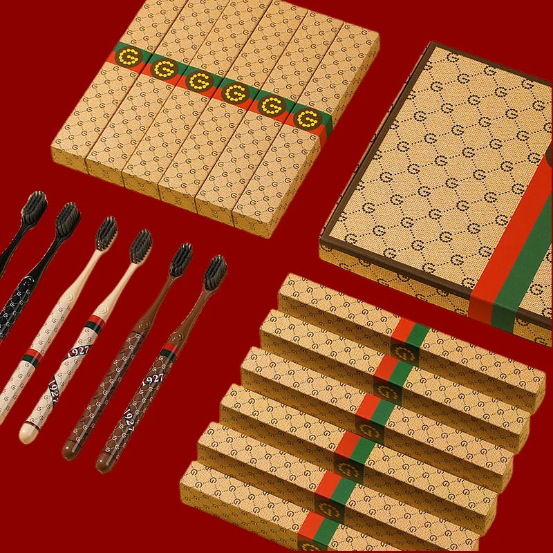 Boîte cadeau haut de gamme, brosse à dents, usage domestique noir et blanc; Luxe léger, soie fine, cheveux doux, manche adulte, couple, tête large, famille et